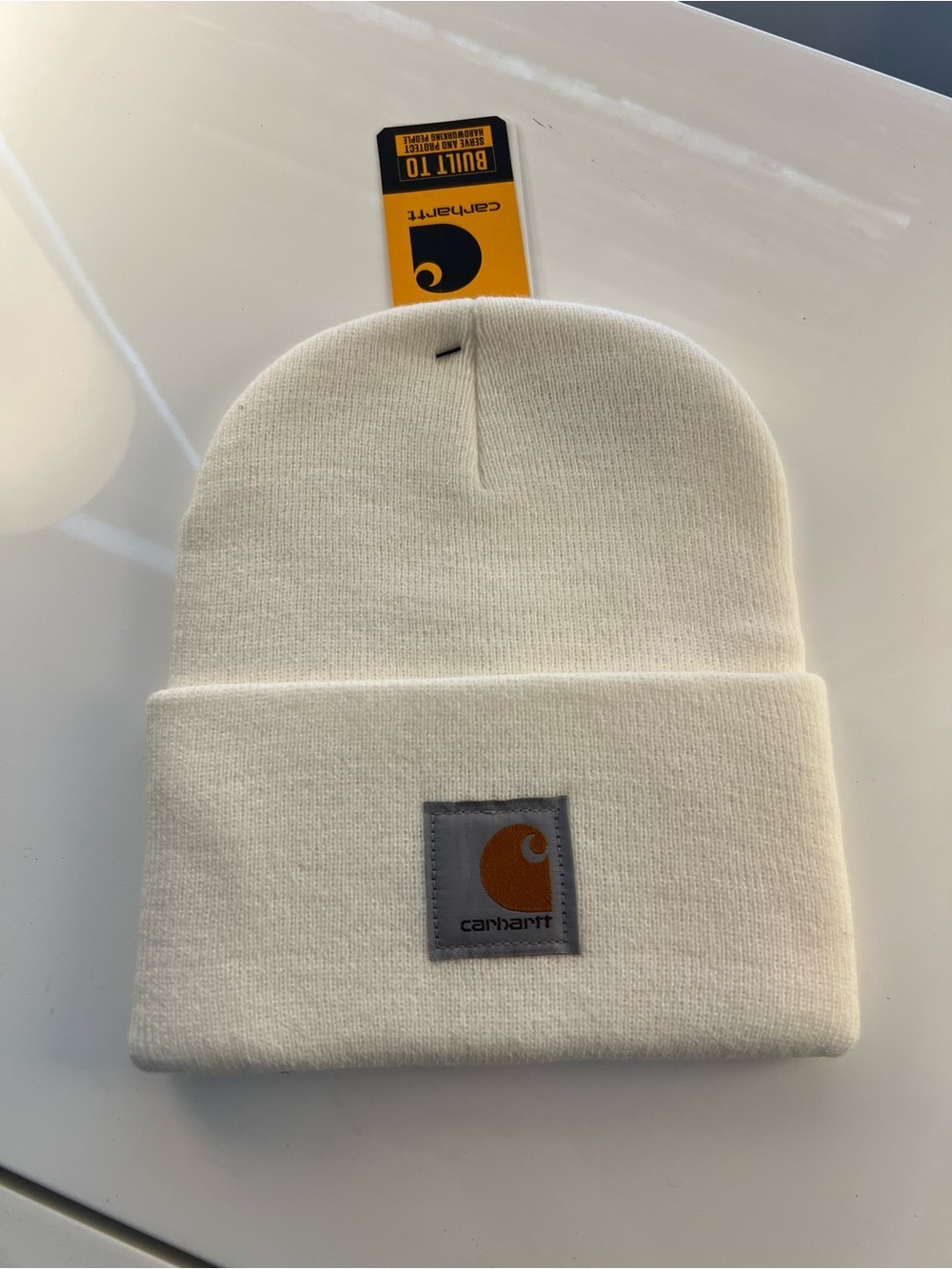 Carhartt Cuffed Beanie in Off-White with Logo Patch